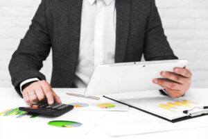 business man working office desktop