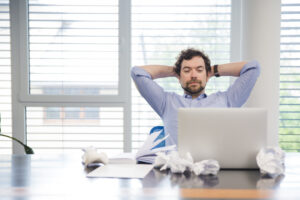 man relaxing working place