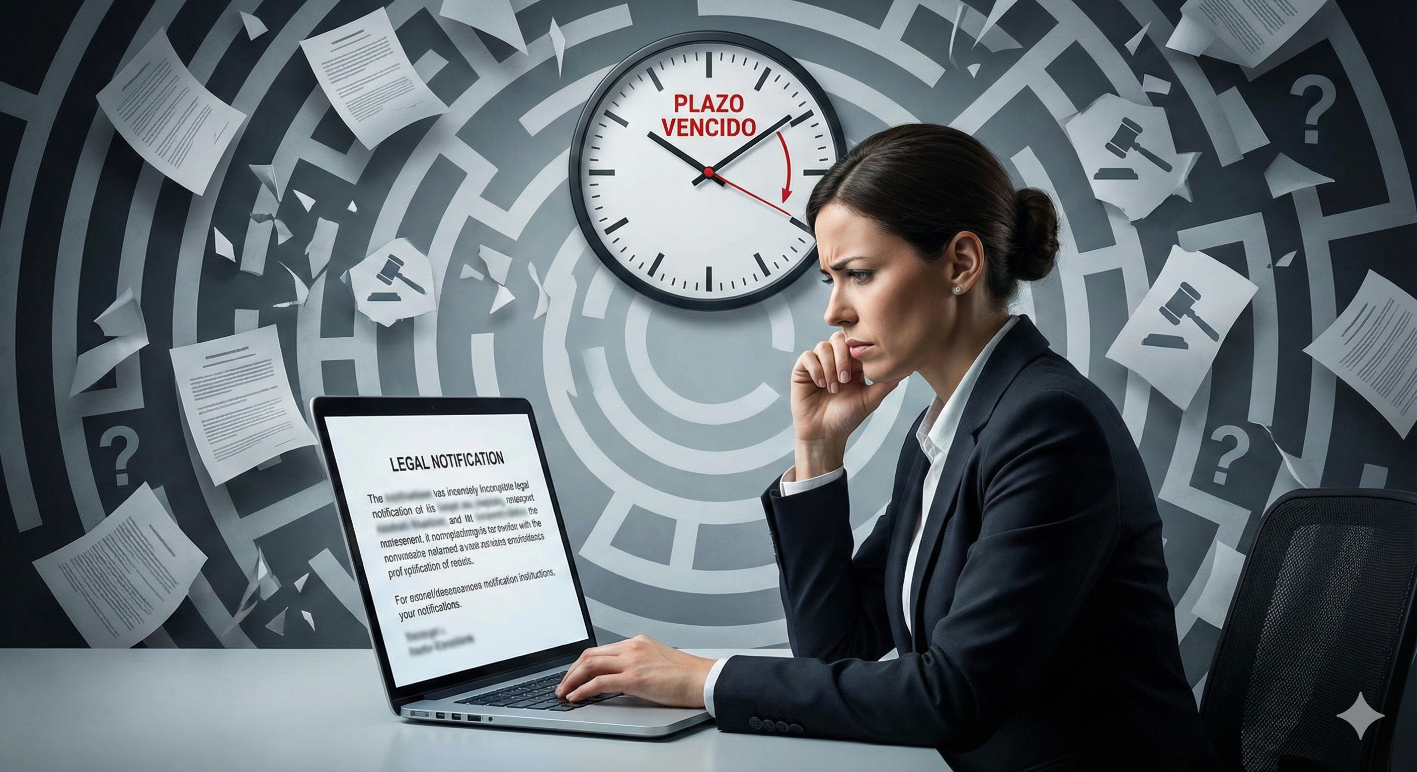 Representante de una empresa revisando una notificación electrónica tardía, simbolizando la vulneración del derecho de defensa en un procedimiento administrativo sancionador.