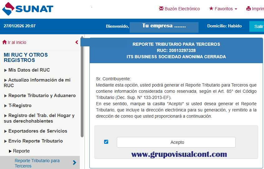Reporte tributario Terceros